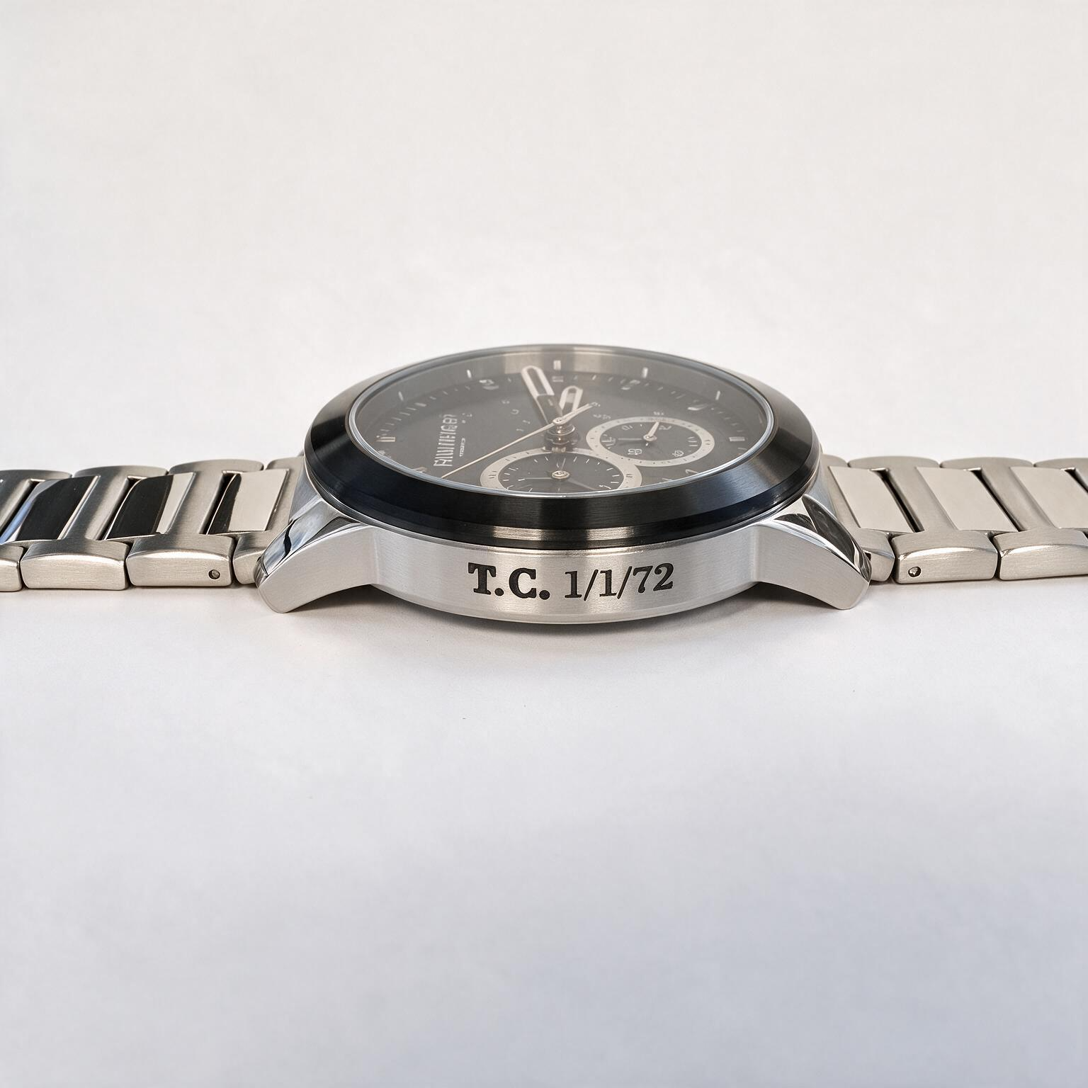 Grabado personalizado en el caballete de acero de un reloj