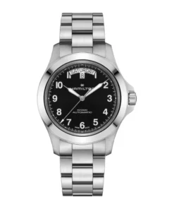 Vista frontal del reloj Hamilton Khaki Field King Day-Date Auto H64475131 sobre fondo blanco, UNITIME Argentina