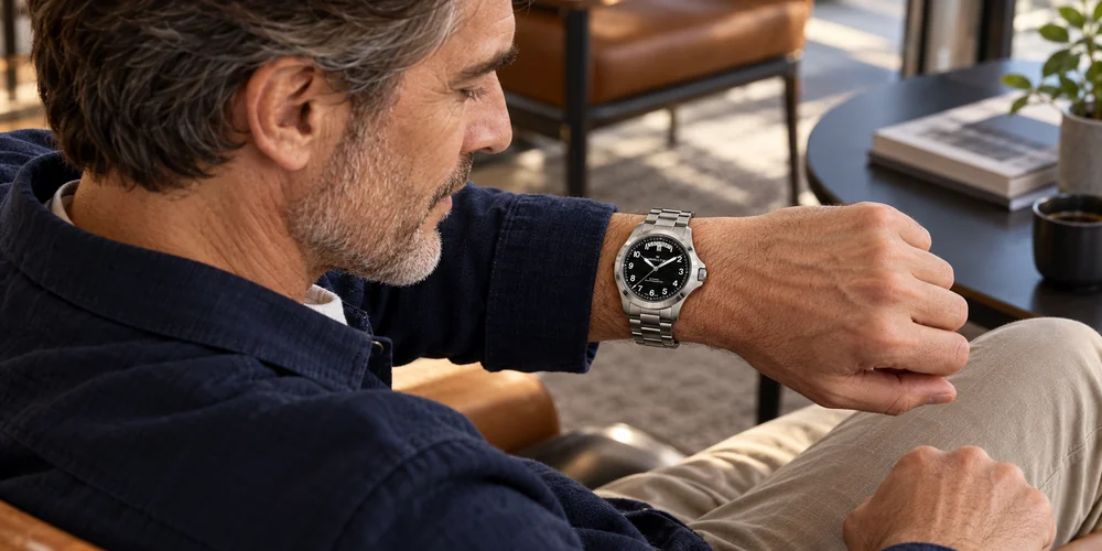 Reloj Hamilton H64475131 en la muñeca de un hombre, tienda online UNITIME Argentina