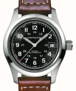 Hamilton Khaki Field Auto H70455533 de 38 mm, esfera negra y correa de cuero marrón | UNITIME Argentina