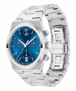 MOVADO BOLD Quest Chronograph 3601199 en muñeca con esfera azul y caja de acero