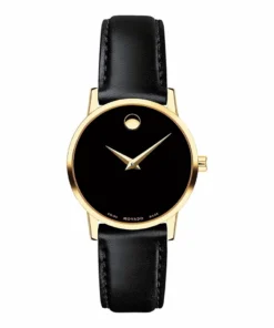 MOVADO Museum Classic 0607275 para mujer con correa de cuero negro y caja dorada | UNITIME Argentina