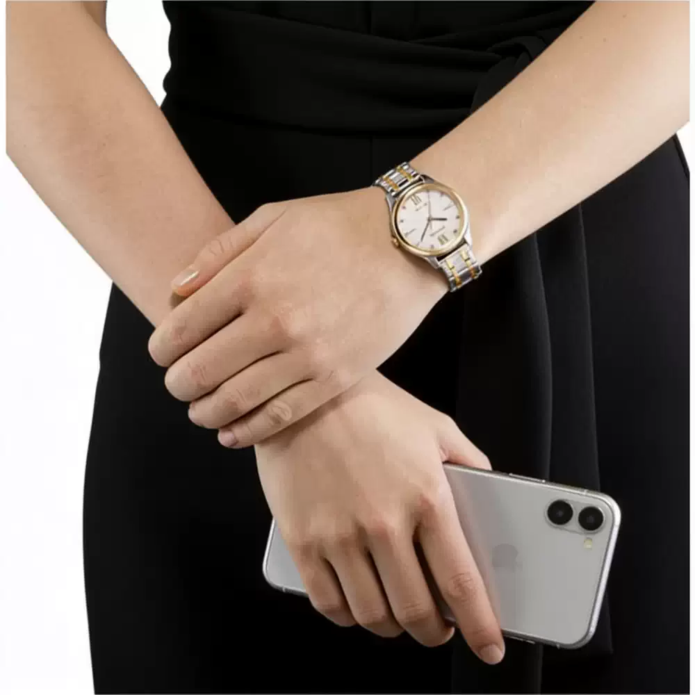 Reloj mujer Citizen Eco-Drive EM0506-77A bicolor con esfera clara texturada en Unitime Argentina