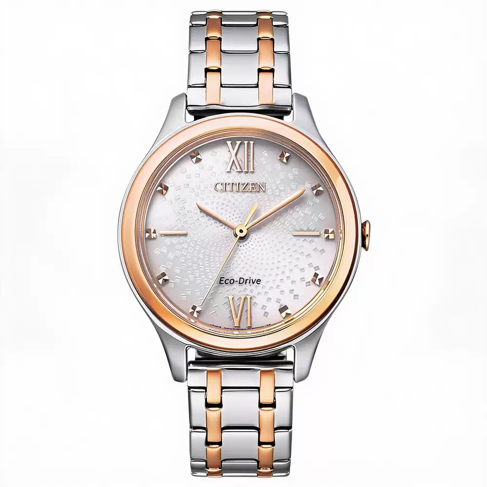 Reloj mujer Citizen Eco-Drive EM0506-77A bicolor con esfera clara texturada en Unitime Argentina
