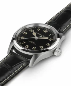 Reloj Hamilton Khaki Field Murph Automático 38mm H70405730 con esfera negra, caja de acero inoxidable y correa de cuero negro disponible en UNITIME Argentina.