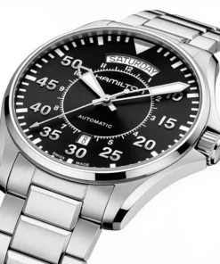 Reloj Hamilton Khaki Aviation Pilot Day Date Auto H64615135 automático de 42 mm con esfera negra y 80 horas de autonomía