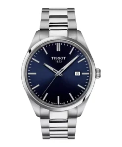 Reloj TISSOT PR 100 40 mm T150.410.11.041.00 con esfera azul efecto rayos de sol y malla de acero en el showroom de UNITIME Argentina