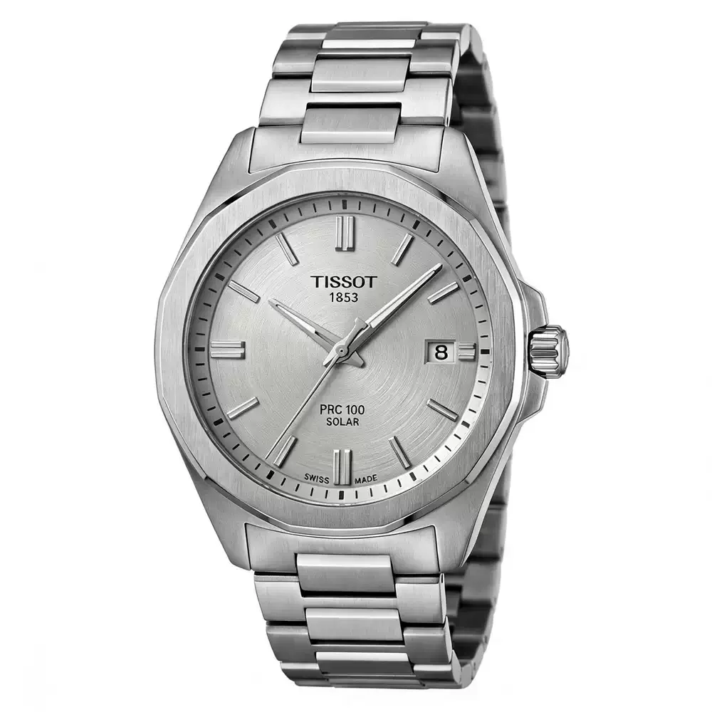 Reloj TISSOT PRC 100 Solar T151.422.11.031.00 con caja angular de acero, WR100M y tecnología solar. Disponible en Unitime Argentina