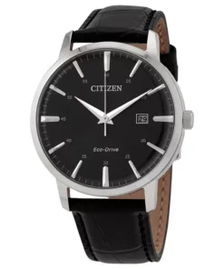 Citizen Eco-Drive BM7460-11E con esfera negra, índices plateados y correa de cuero negro