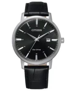 Citizen Eco-Drive BM7460-11E con esfera negra, índices plateados y correa de cuero negro