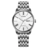 Reloj Citizen automático para hombre NH8350-59A con esfera blanca, números romanos, día y fecha y malla de acero inoxidable.