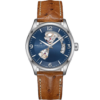 Reloj Hamilton Jazzmaster Open Heart H32705041 de 42 mm con esfera azul y correa de avestruz marrón
