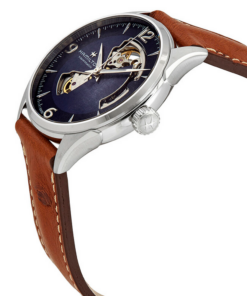 Reloj Hamilton Jazzmaster Open Heart H32705041 de 42 mm con esfera azul y correa de avestruz marrón