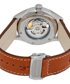 Reloj Hamilton Jazzmaster Open Heart H32705041 de 42 mm con esfera azul y correa de avestruz marrón