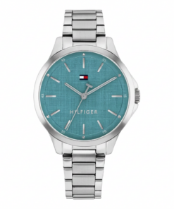 Reloj Tommy Hilfiger Chloe 1782826 mujer 34 mm esfera celeste y malla de acero