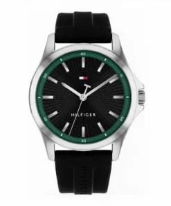 Reloj Tommy Hilfiger Bruce 1710739 con esfera negra y correa de silicona negra