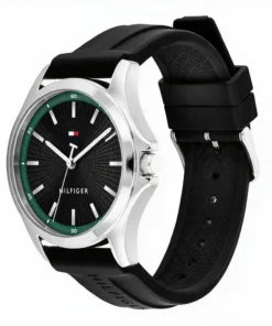 Reloj Tommy Hilfiger Bruce 1710739 con esfera negra y correa de silicona negra