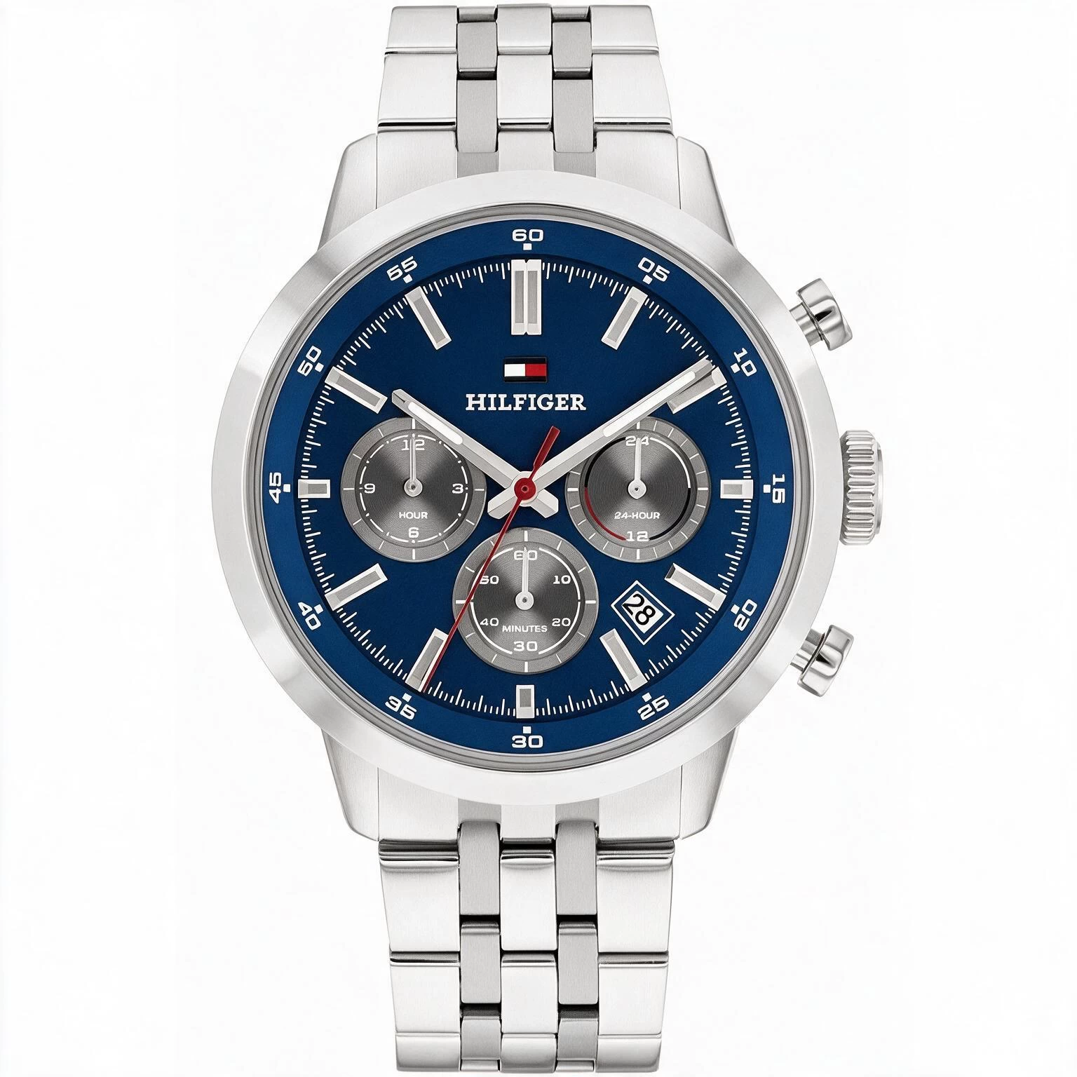 Reloj Tommy Hilfiger Kent Dual Time 1710753 de 43 mm con esfera azul y malla de acero
