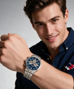 Reloj Tommy Hilfiger Kent Dual Time 1710753 de 43 mm con esfera azul y malla de acero