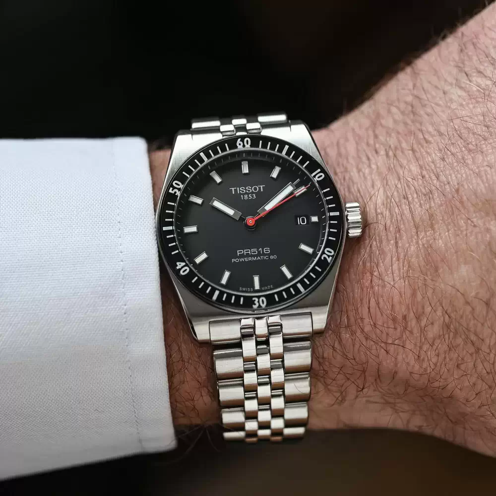 Reloj Tissot PR516 Powermatic 80 negro con malla de acero en UNITIME Argentina