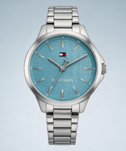 Reloj Tommy Hilfiger Chloe 1782826 mujer 34 mm esfera celeste y malla de acero