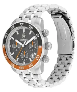 Reloj Tommy Hilfiger TH85 Chronograph 1792186 de 41 mm con esfera gris, bisel negro y naranja y malla de acero