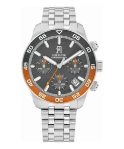 Reloj Tommy Hilfiger TH85 Chronograph 1792186 de 41 mm con esfera gris, bisel negro y naranja y malla de acero