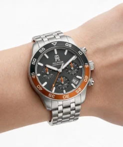 Reloj Tommy Hilfiger TH85 Chronograph 1792186 de 41 mm con esfera gris, bisel negro y naranja y malla de acero