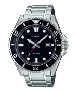 CASIO Duro MDV-107D-1A1 esfera negra y malla de acero, vista frontal