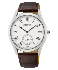 Reloj Seiko SRK049, esfera blanca con números romanos y correa de cuero marrón