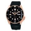 Reloj Seiko 5 Sports SRPD76 automático, caja color oro rosa y esfera negra