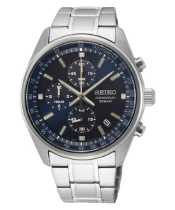 Reloj Seiko cronógrafo SSB377, esfera azul noche y malla de acero