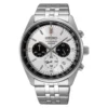 Reloj Seiko cronógrafo SSB425, esfera blanca y malla de acero