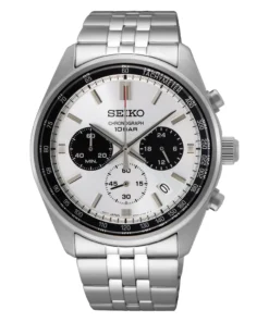 Reloj Seiko cronógrafo SSB425, esfera blanca y malla de acero