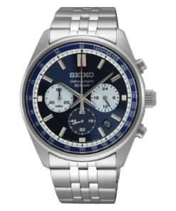 Reloj Seiko cronógrafo SSB427, esfera azul y malla de acero