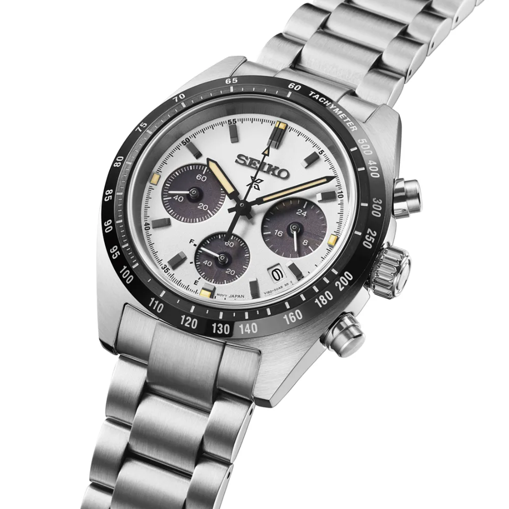 Reloj Seiko Prospex Speedtimer SSC961 cronógrafo solar, esfera blanca y bisel negro (vista 2)