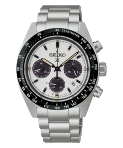 Reloj Seiko Prospex Speedtimer SSC961 cronógrafo solar, esfera blanca y bisel negro