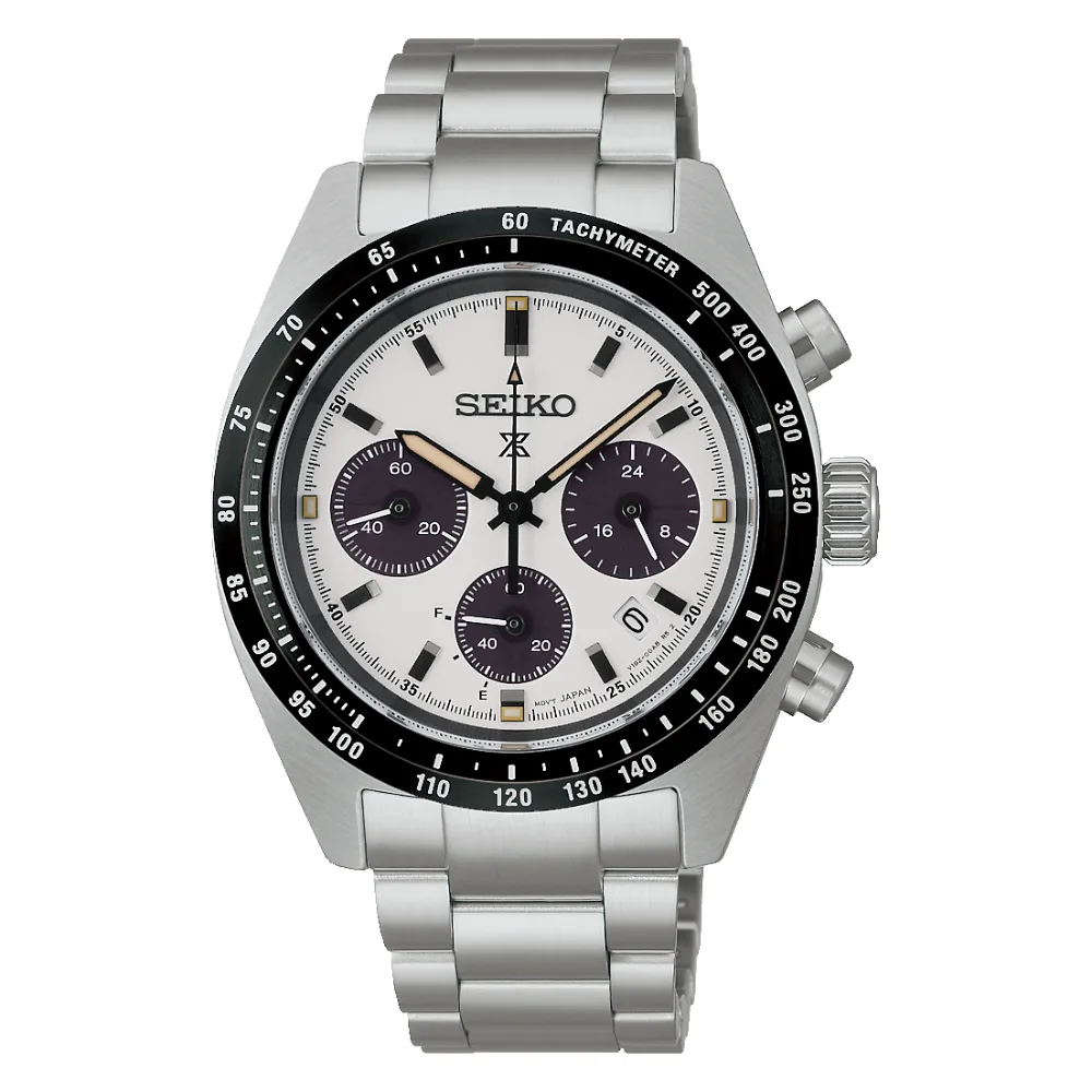 Reloj Seiko Prospex Speedtimer SSC961 cronógrafo solar, esfera blanca y bisel negro
