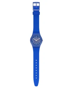 Swatch Blurry Blue GL124 con la correa de silicona azul completa y hebilla