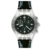 Swatch Irony Firestorm SVCK4000AG de frente: caja de aluminio, esfera negra con tres contadores y bisel taquimétrico