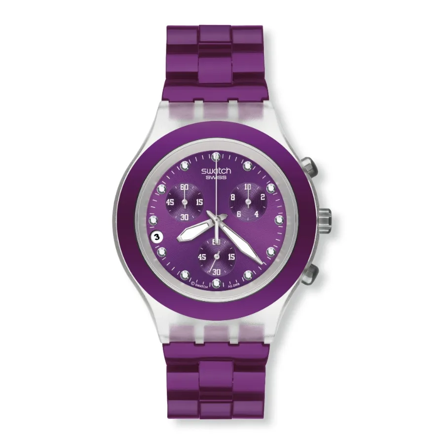 Swatch Irony Full-Blooded Blueberry SVCK4048AG con la malla violeta completa