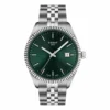 Vista frontal del Tissot Ballade 40 mm T156.410.11.091.00 con esfera verde y malla de acero.