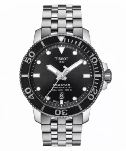 Vista frontal del Tissot Seastar 1000 43 mm T120.407.11.051.00 con esfera y bisel negros en UNITIME Argentina