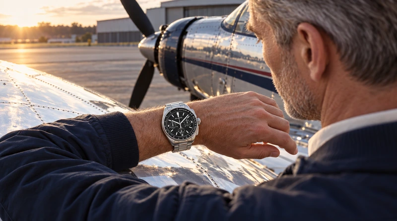 Escena generada con IA: persona usando el reloj Bulova 96K111