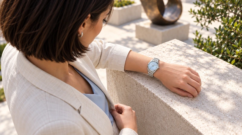 Escena generada con IA: persona usando el reloj Bulova 96L345