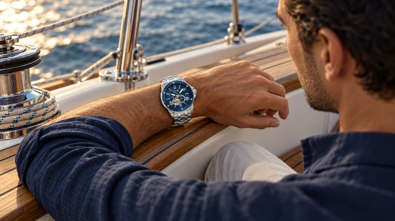 Escena generada con IA: persona usando el reloj Bulova 98A302