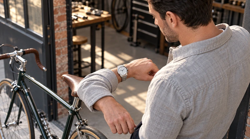 Escena generada con IA: persona usando el reloj Citizen AN8190-51A