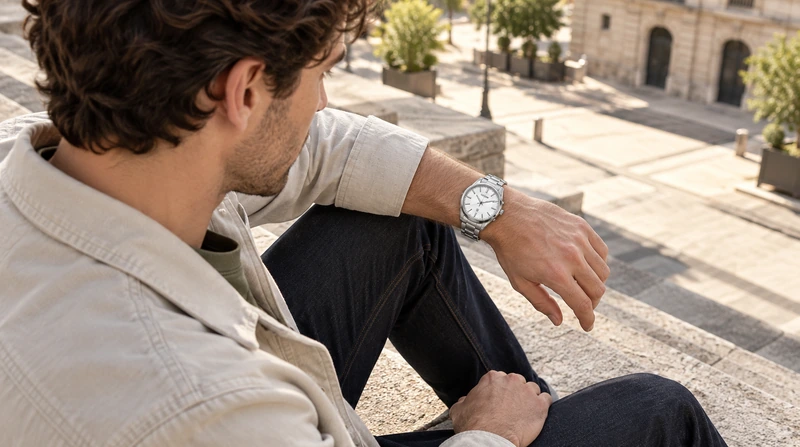 Escena generada con IA: persona usando el reloj Citizen BI1030-53A