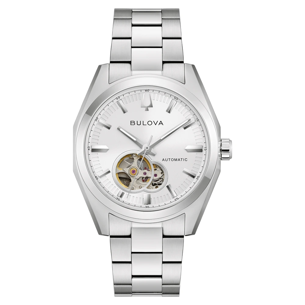 Reloj Hombre Bulova Surveyor Automático Open Heart 96A345 Blanco