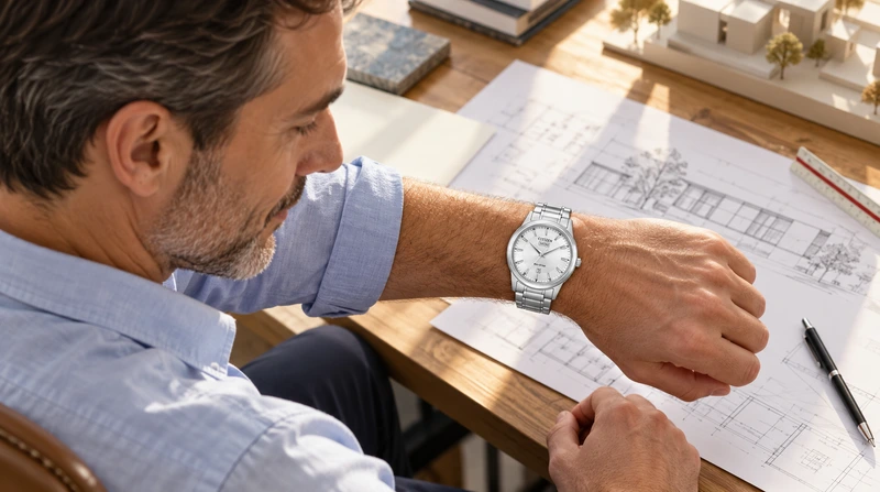 Escena generada con IA: persona usando el reloj Citizen AW0100-86A